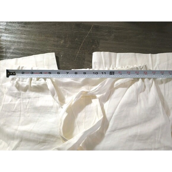 Calvin Klein White 3/4 Wide Leg With Belt Size M Linen Rayon Blend Women's Pants - Picture 6 of 9